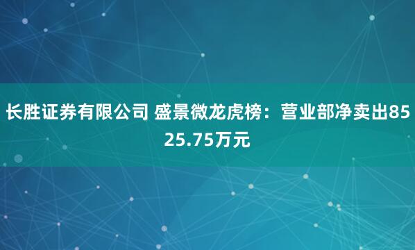 长胜证券有限公司 盛景微龙虎榜：营业部净卖出8525.75万元